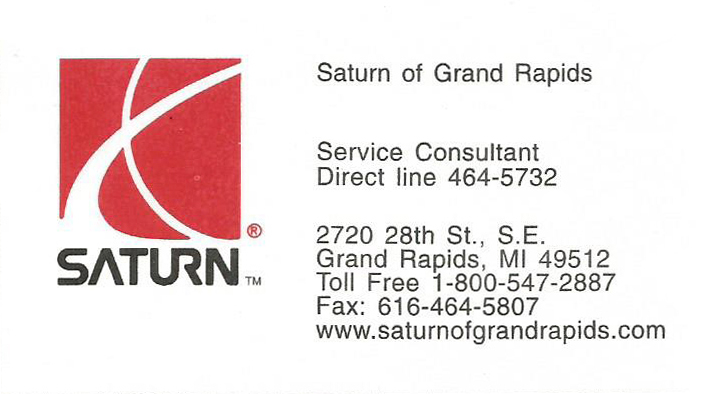 Saturn Dealership Cards